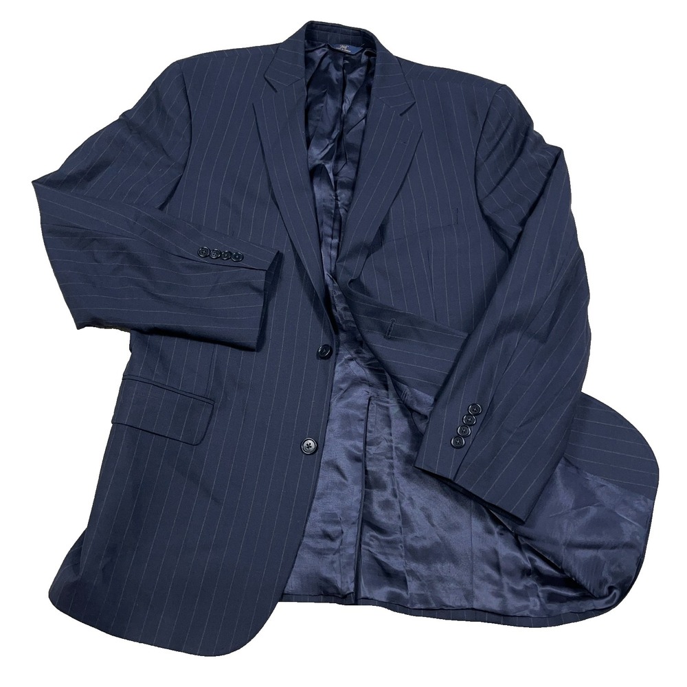 Brooks Brothers Blazer Men Size 43 L Navy Blue Striped Wool Sport Coat Jacket